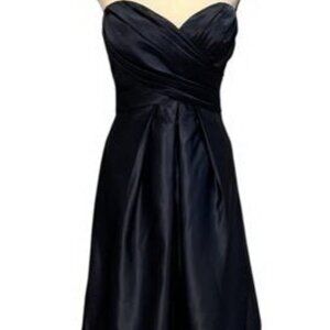 Bill Levkoff Classics Navy Blue Satin Strapless Sash Cocktail Dress